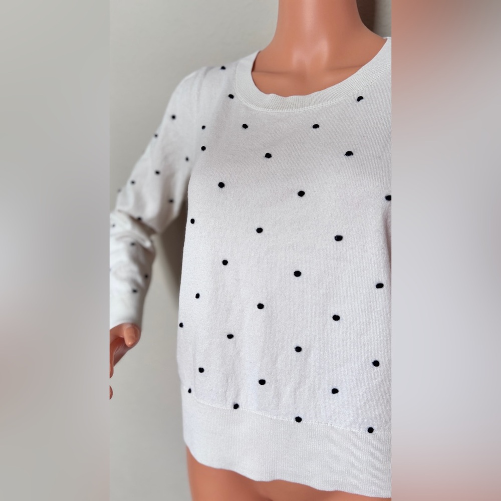 Talbots Polka Dot Wool Blend Knit Sweater Puff Sleeve Cream Black L